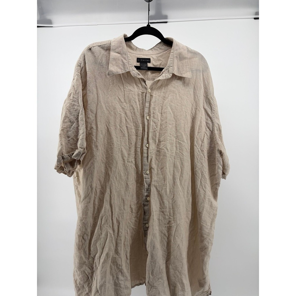 J. Ferrar Shirt, Button Linen Blend, Beige Beachy, Casual Dress, Size 3XLT S183